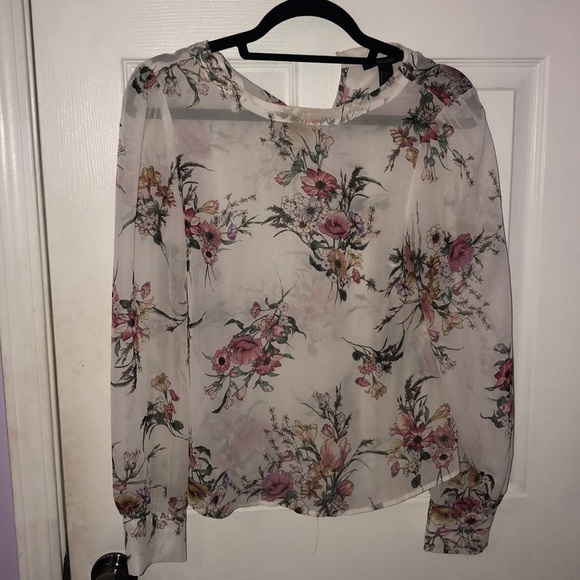 White Floral See Through Blouse 💕 - Picture 1 of 2